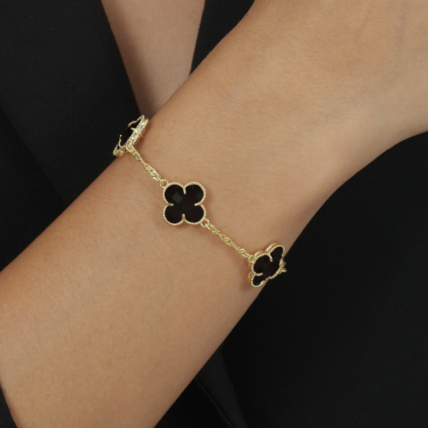 Pulseira Dourada Trevos Zircônia Preta - Imagem 2